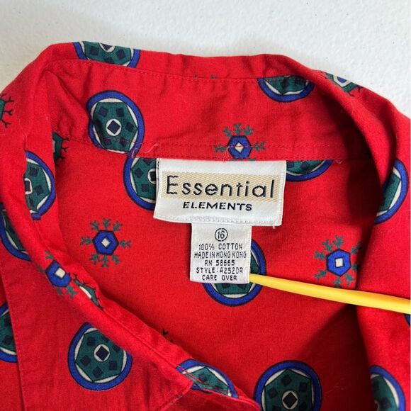 Vintage Essential Elements Red Geometric Button Front Long Sleeve Shirt Women 16 - Picture 6 of 12
